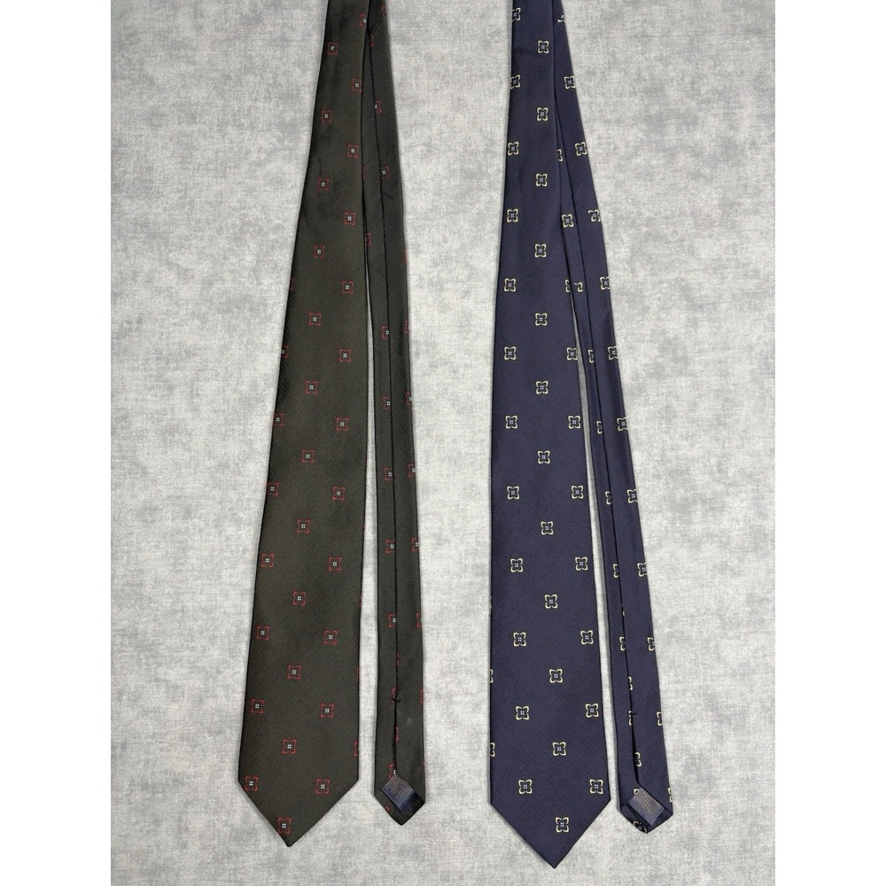 Lot 2 Brooks Brothers Makers Silk Ties USA Geometric Blue Black 3.5"